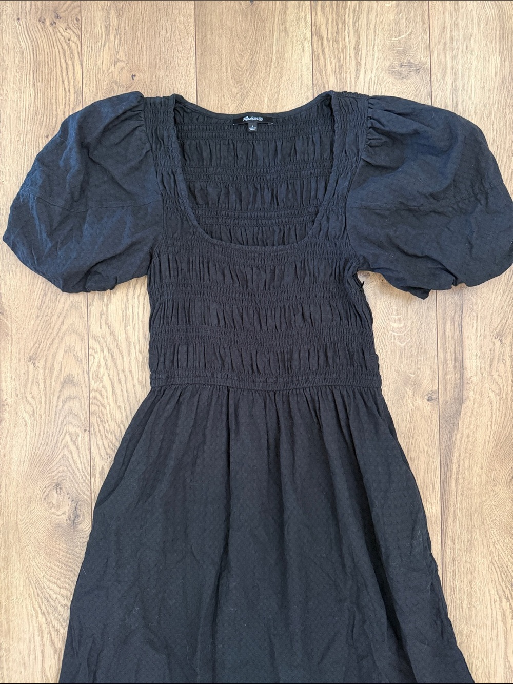 Madewell Lucie Puff Sleeve Smocked Square-Neck Midi Dress - Black - Picture 5 of 8